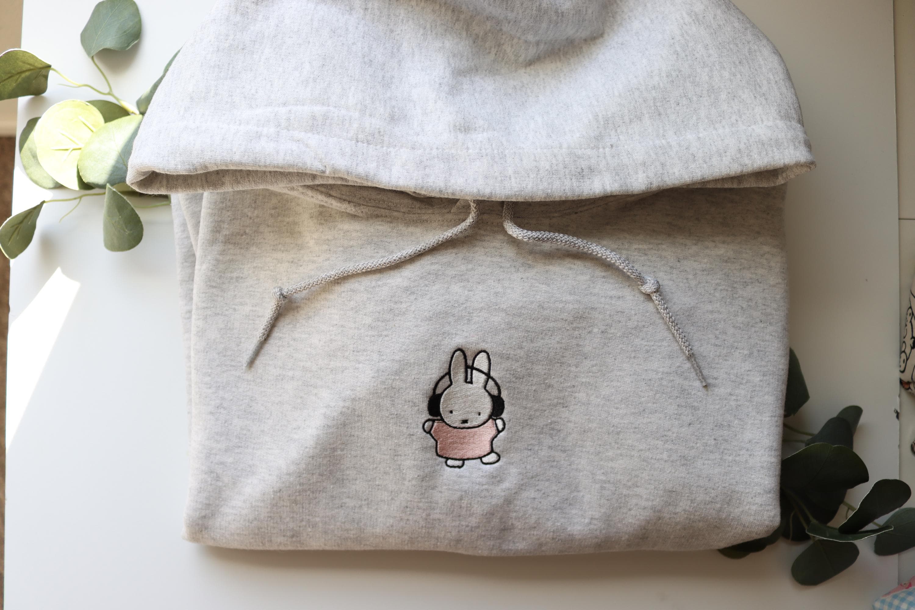 Minimalist Bunny with Headphones Embroidered Hoodie